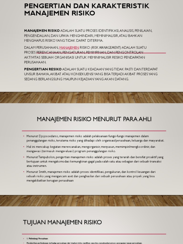 Pengertian Dan Karakteristik Manajemen Risiko