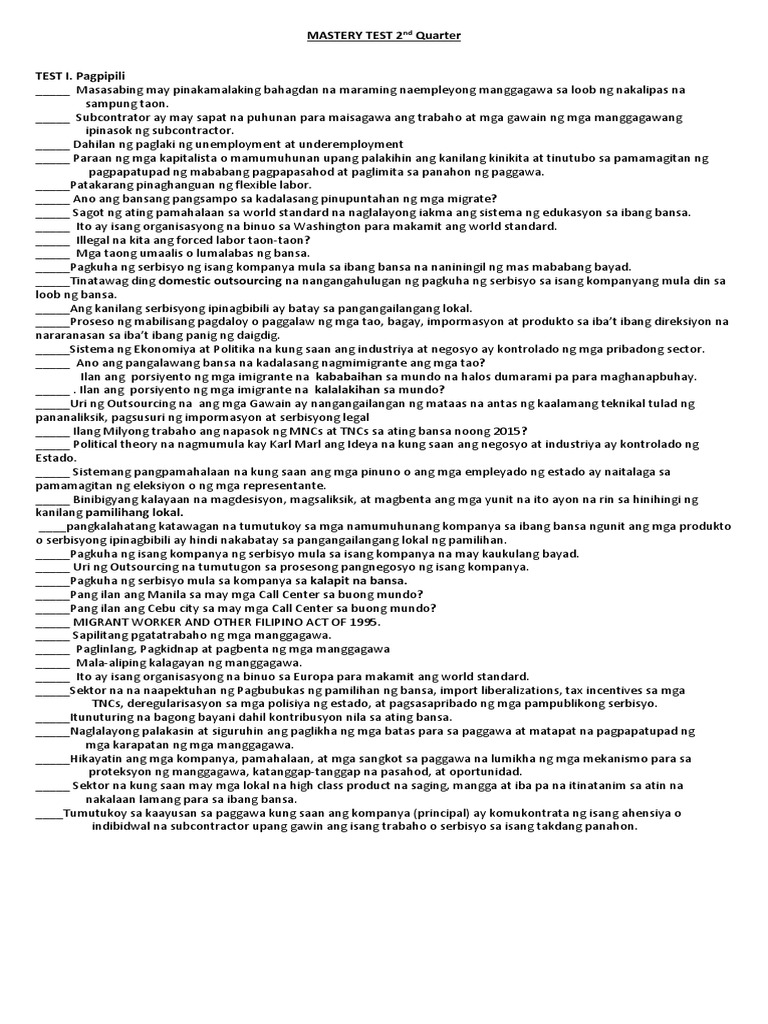 Mastery Test 2ndq For Study | PDF