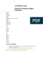 Alphabetical List of Common Single-Word Place Adverbs
