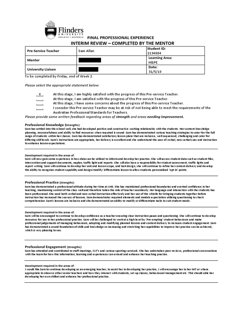 Pre-Service Teacher Progress Review | PDF | Mentorship | Teachers