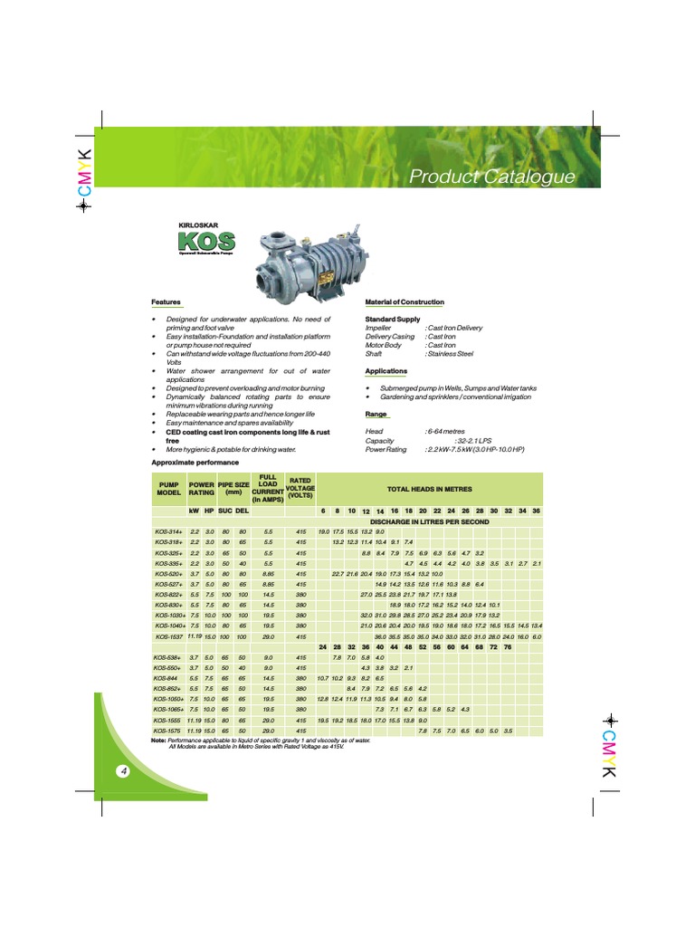 Kirloskar Kos Openwell Submersible Pumps PDF | PDF | Drinking Water | Pump