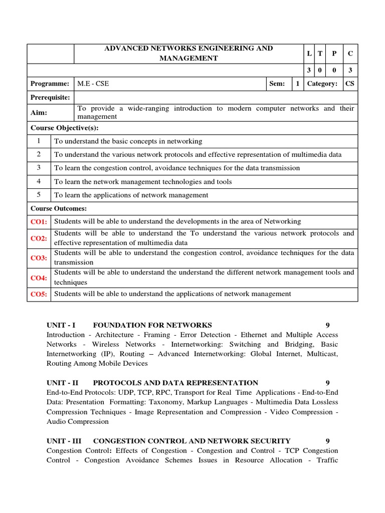 Advanced Networks Engineering and Management | PDF | Network Congestion ...