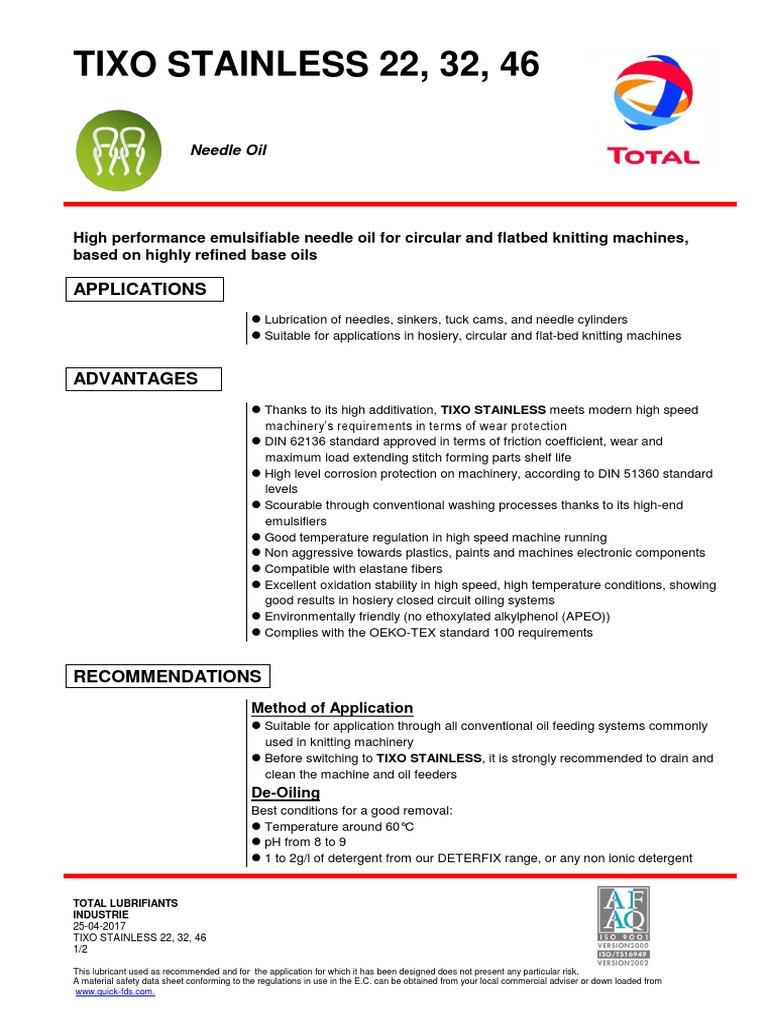 TIXO Stainless 22: High-Performance Lubricant | PDF | Viscosity ...