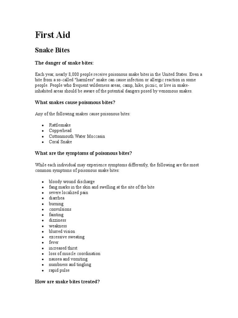 First Aid Snake Bite PDF Epidemiology Medicine