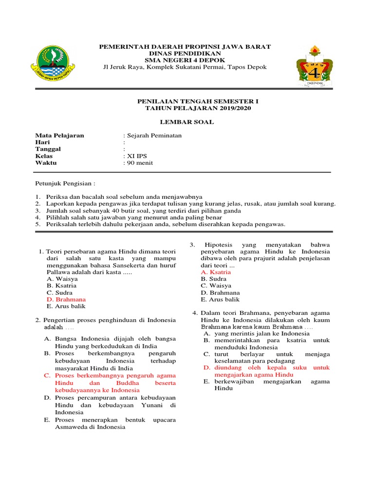 Soal Pts Sejarah Kelas 11