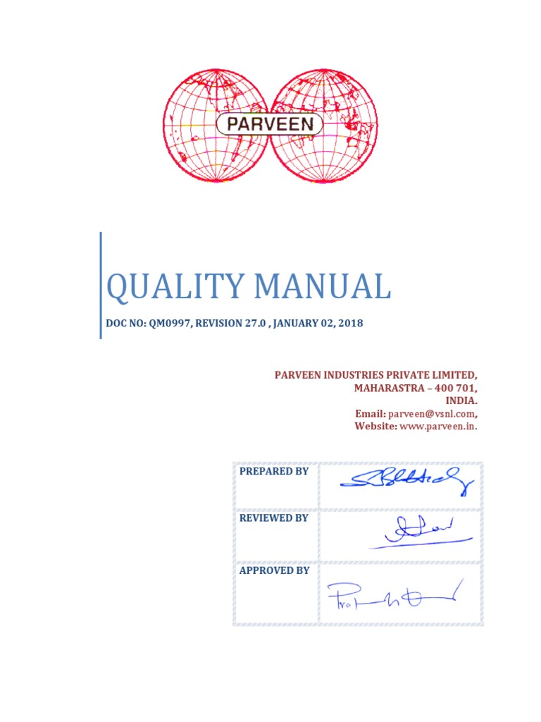 Quality Manual: DOC NO: QM0997, REVISION 27.0 , JANUARY 02, 2018  Quality Management System 