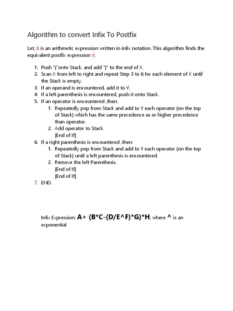 Algorithm To Convert Infix To Postfix | PDF