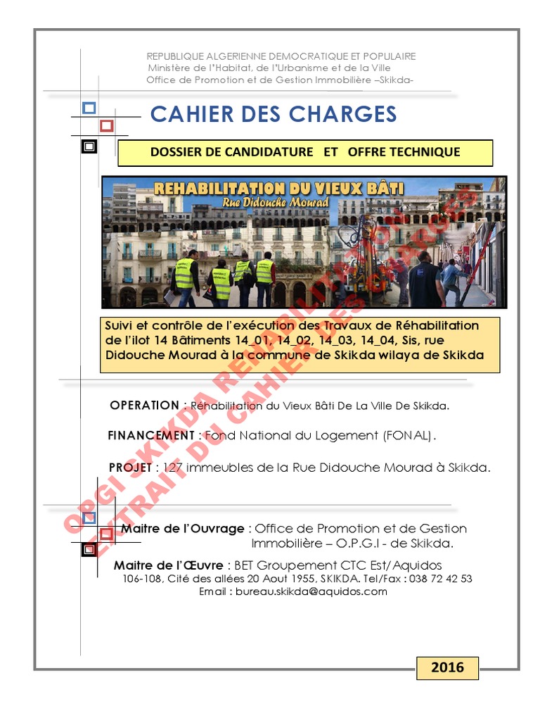 Cahier Des Charges Travaux Batiment Algerie 2016 Djs Wilaya D Alger Direction De La Jeun Tenders Dz