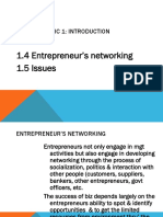 1.4 Entrepreneur's Networking 1.5 Issues: Topic 1: Introduction