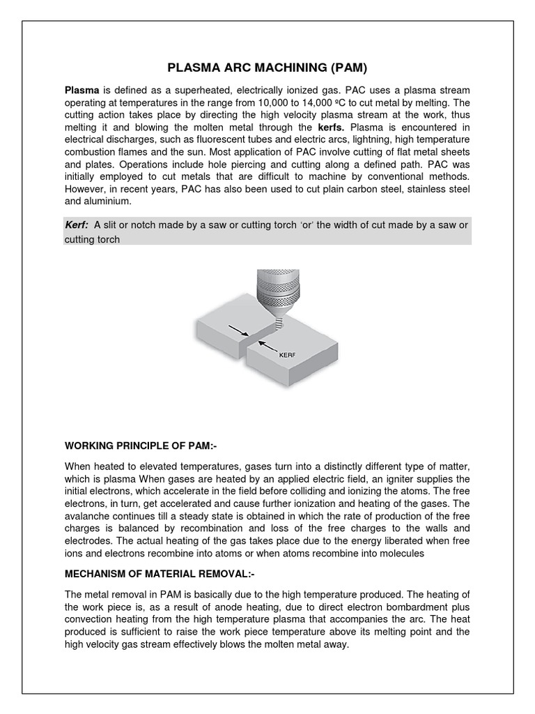 Plasma Arc Machining PDF Plasma (Physics) Electric Arc