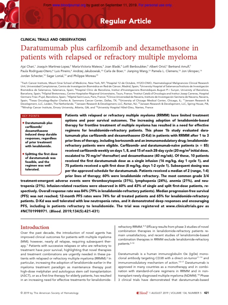 Daratumumab Plus Carfilzomib and Dexamethasone in Patients With ...