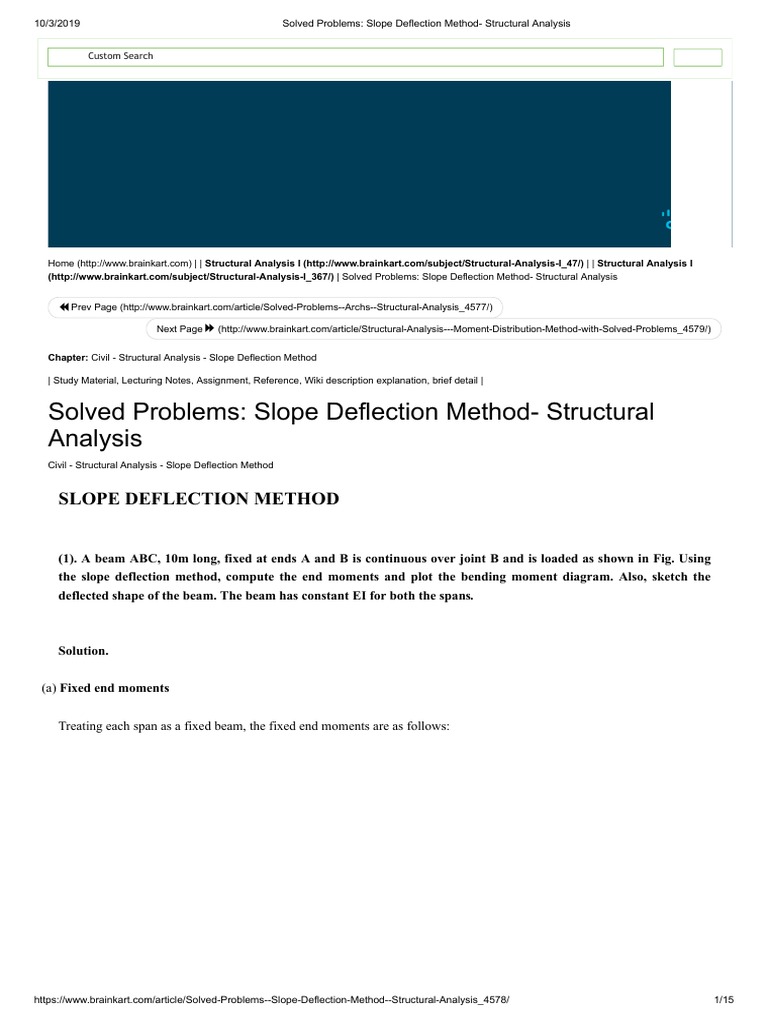 Solved Problems Slope Deflection Method Structural Analysis Pdf