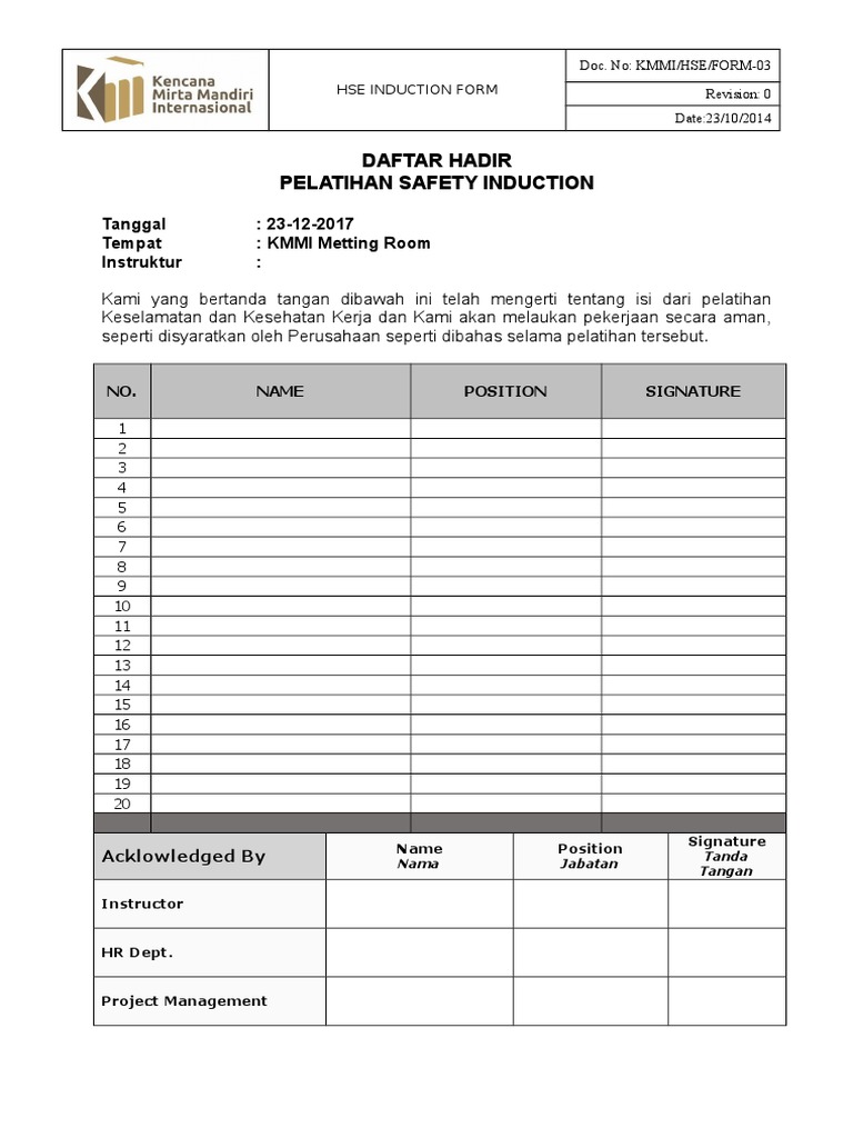 Formulir Induksi Keselamatan K3 | PDF | Karier & Perkembangan | Bisnis