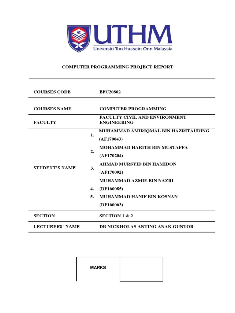 Computer Programming Project Report PDF Beam (Structure) Bending