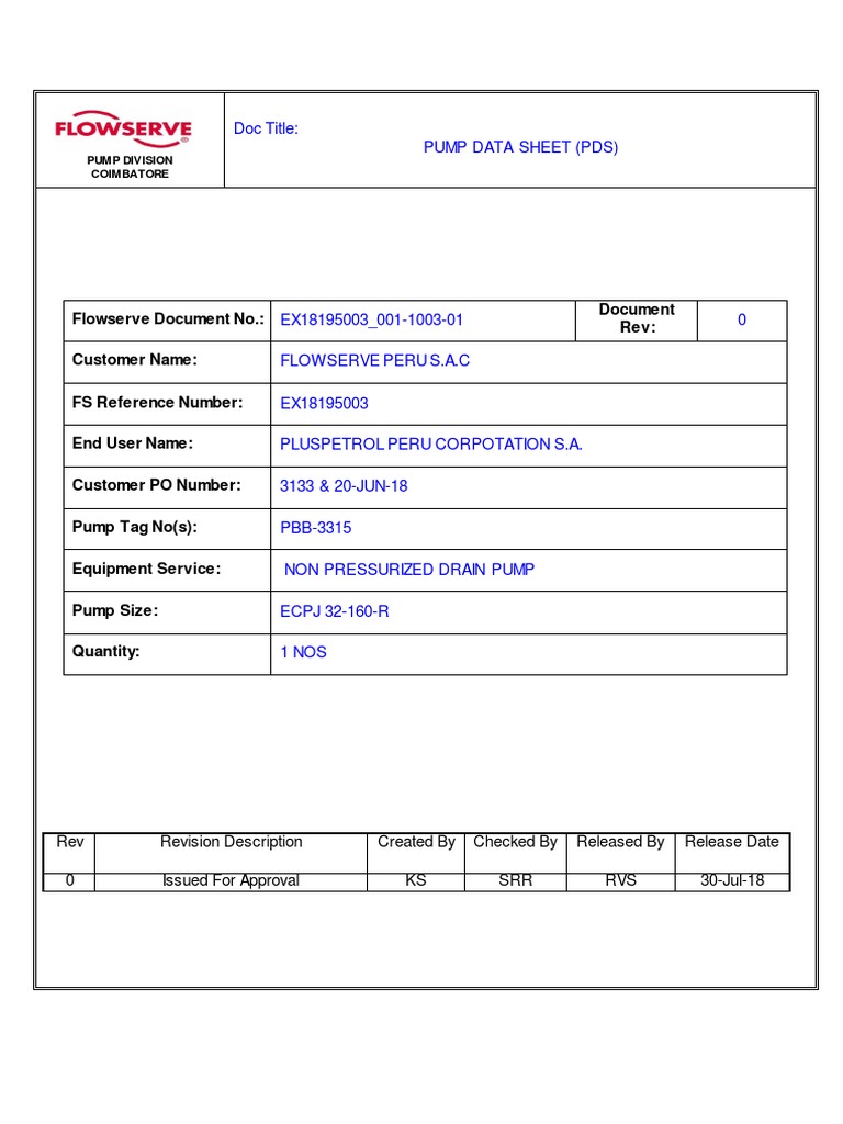 Title: Pump Data Sheet (PDS) | PDF | Pump | Bearing (Mechanical)