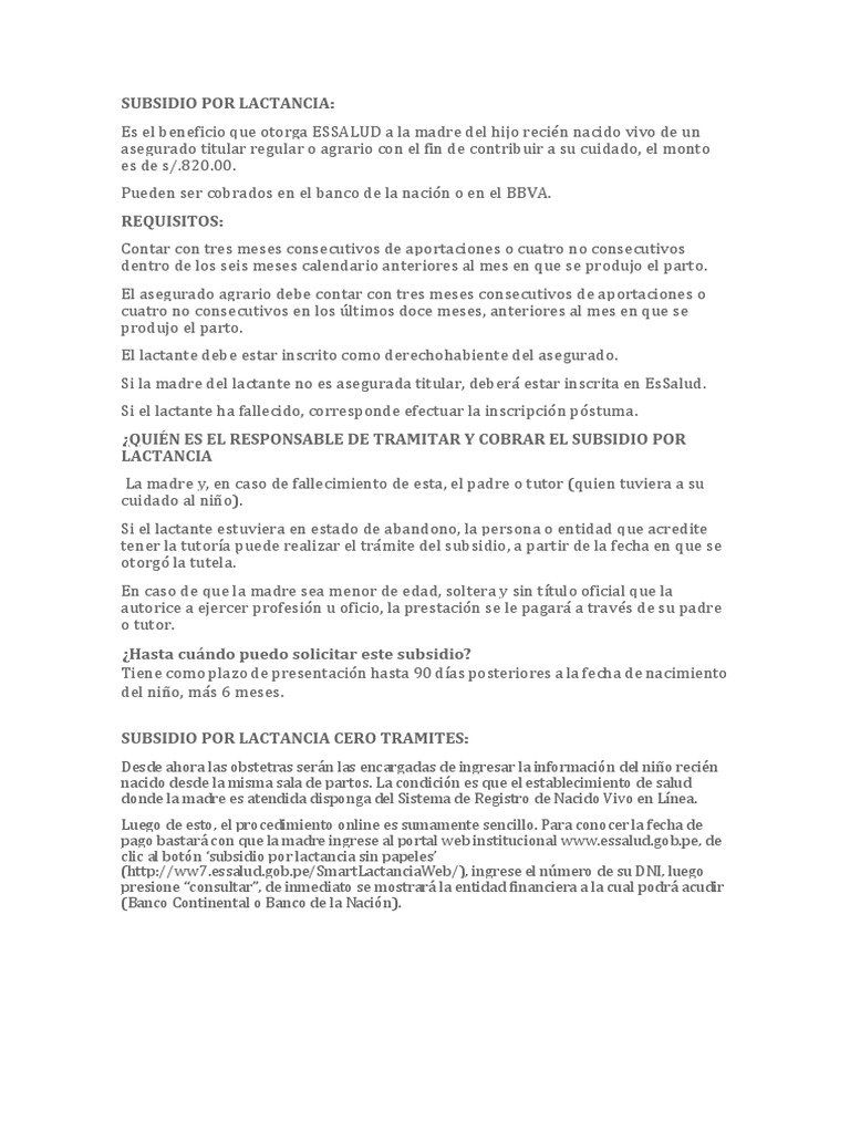 Subsidio de Lactancia en EsSalud: Guía Rápida | PDF | Amamantamiento ...