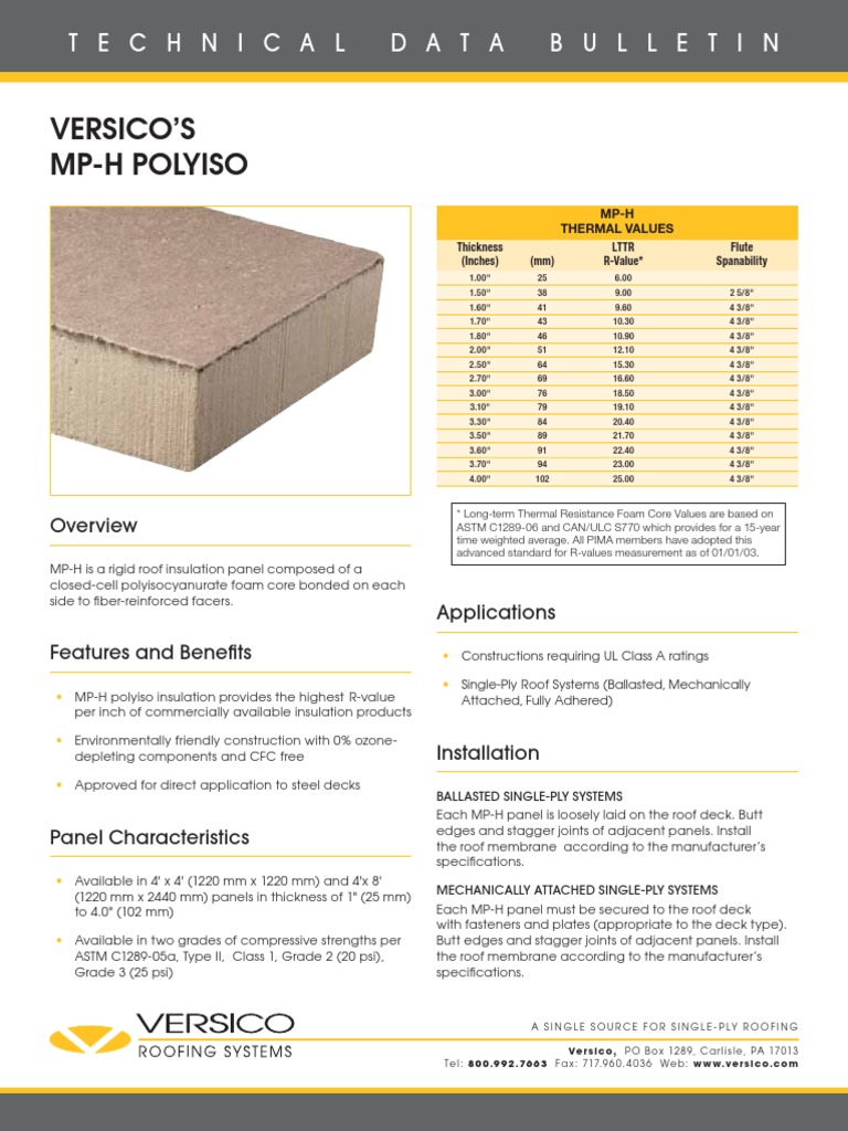 MP H Polyisocyanurate Insulation MP H POLYISO Product Data 658272 | PDF ...