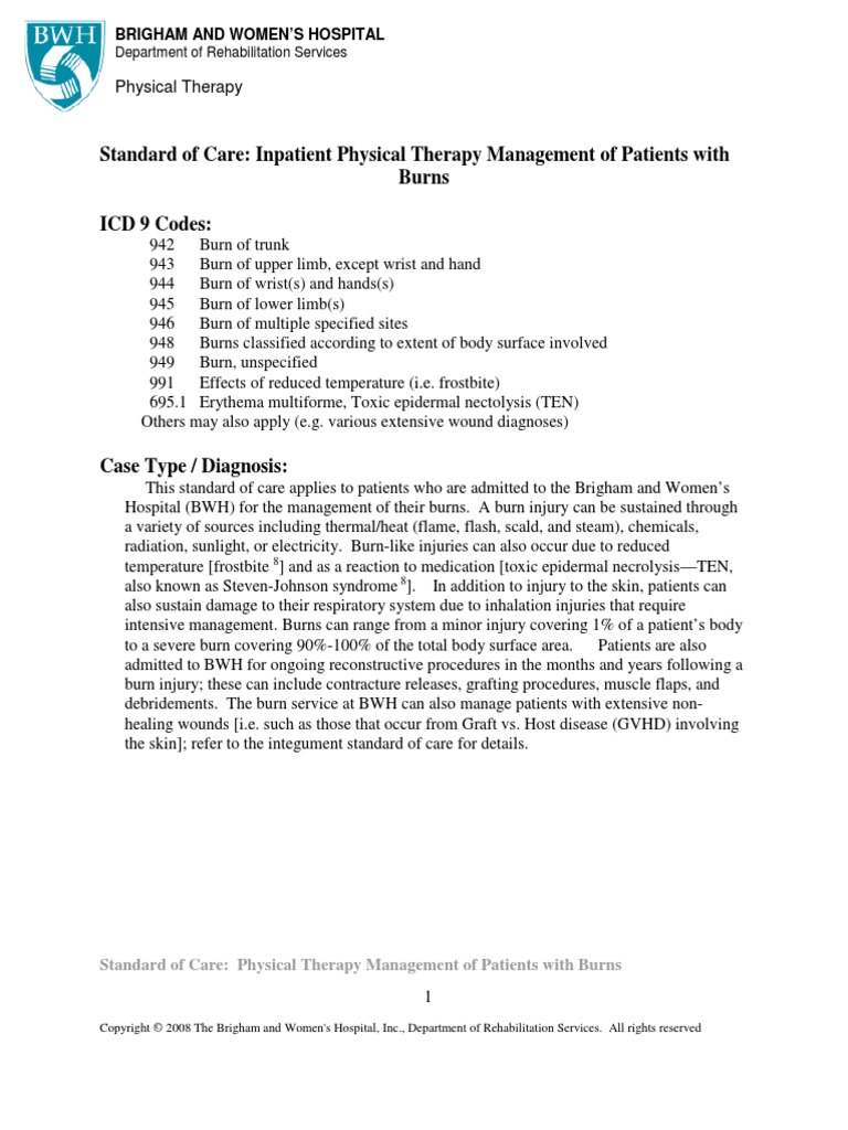 Standard of Care Inpatient Physical Therapy Management of Patients