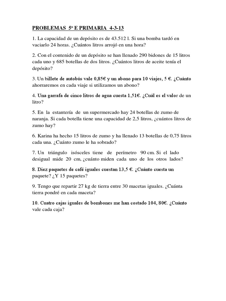 Problemas 5 Primaria | PDF
