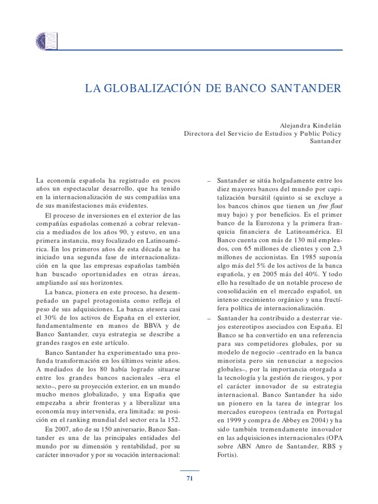 La Globalización de Banco Santander PDF | PDF | Bancos | America latina
