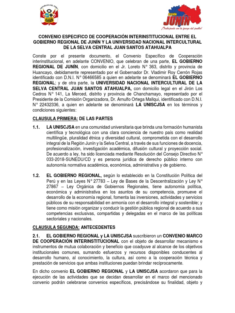 Convenio Especifico de Cooperación Interinstitucional Entre El Gobierno ...