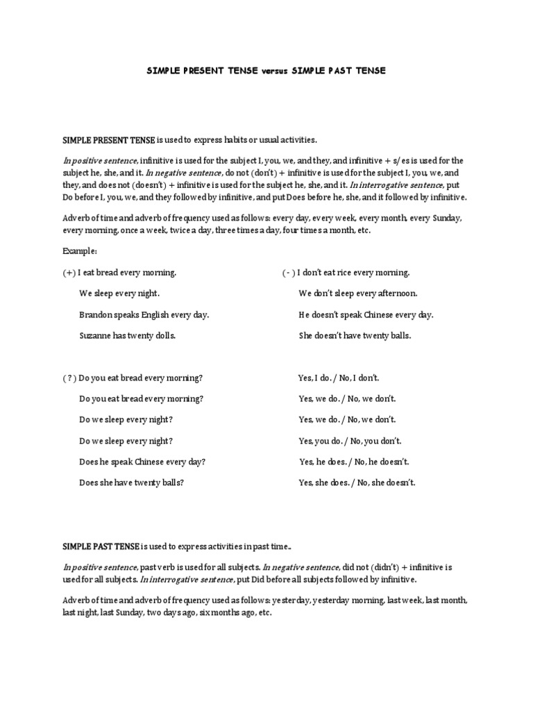 Simple Present Tense Versus Simple Past Tense | PDF | Grammatical Tense ...