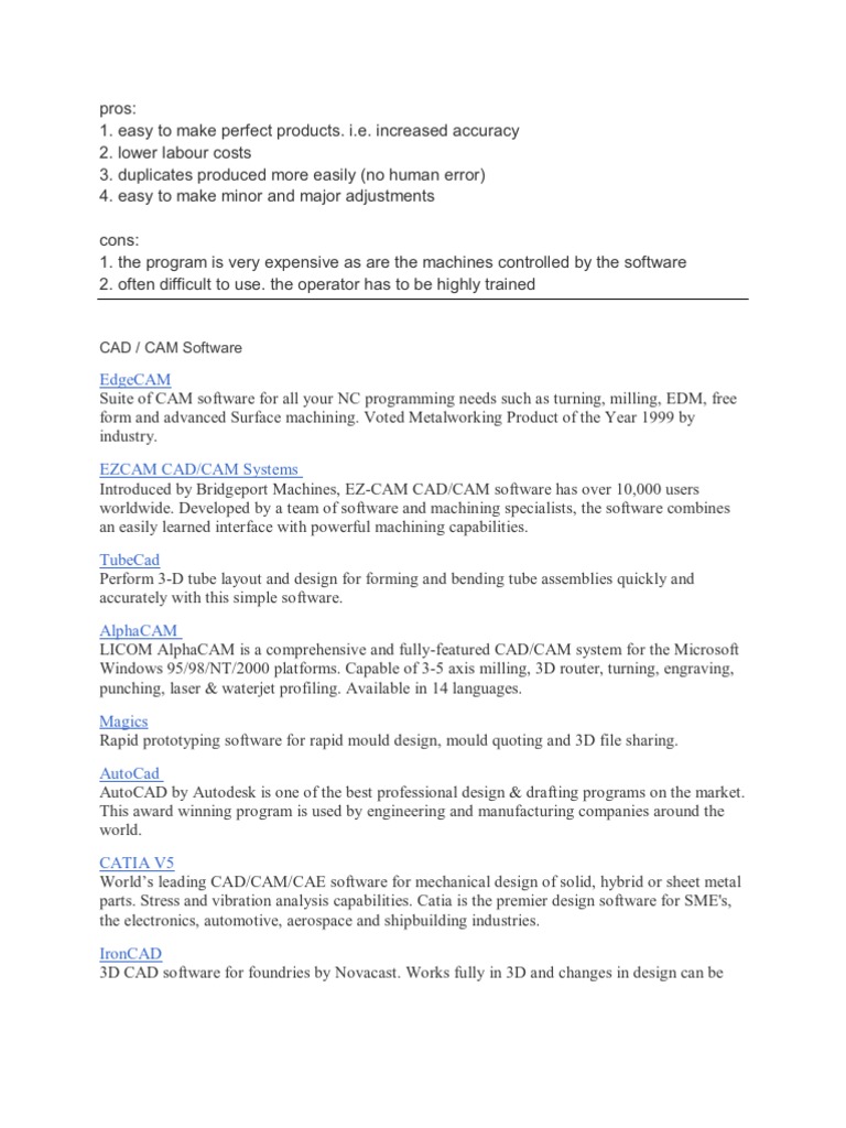 CAD/CAM Software's Pros and Cons | Download Free PDF | Computer Aided ...