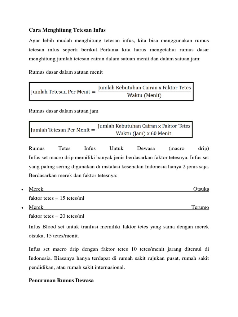 Cara Menghitung Tetesan Infus Docx