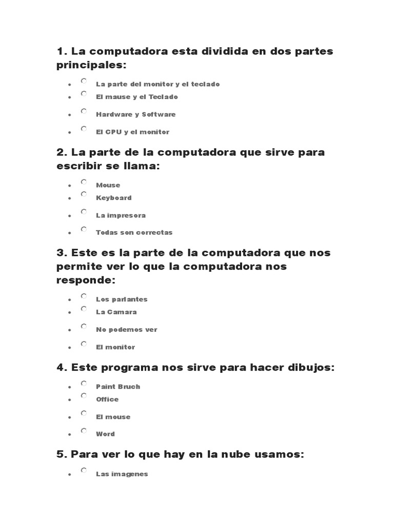 Examen de Hardware y Software para Niños | PDF | Periférico | Hardware ...