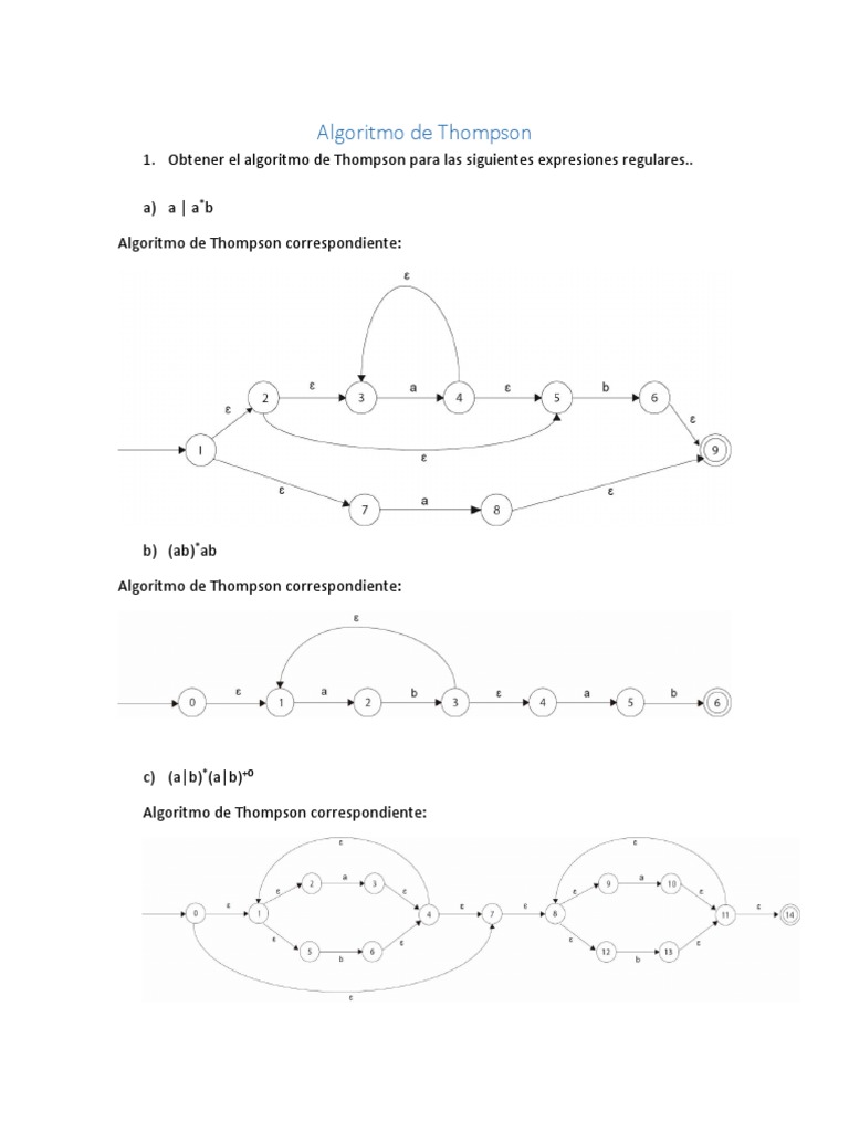 Algoritmo de Thompson y Autómatas Finitos | PDF | Matemáticas Aplicadas ...