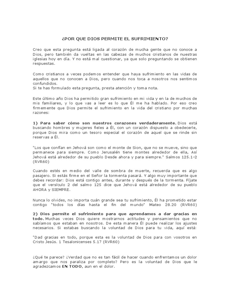 Por Que Dios Permite El Sufrimiento Sufrimiento Jesus
