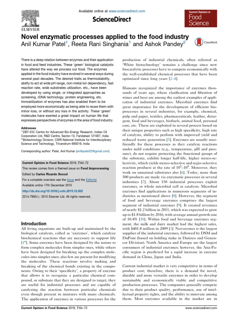 Novel Enzymatic Processes Applied To The Food Industry PDF Enzyme