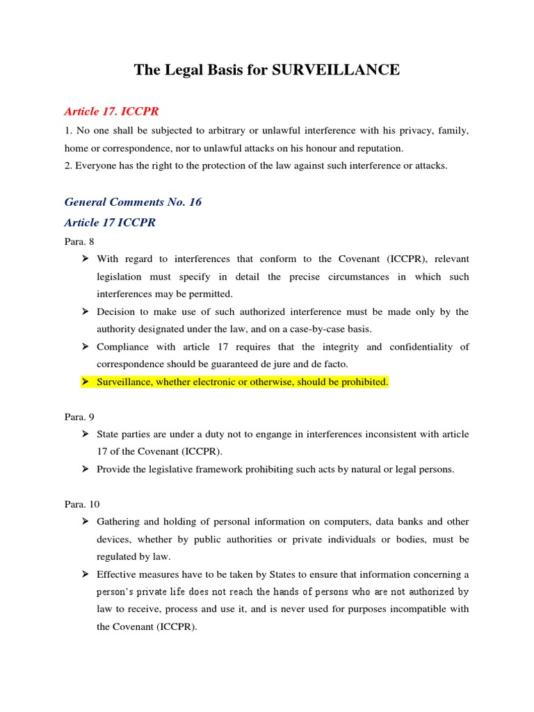Surveillance Legal Basis PDF Mass Surveillance Privacy