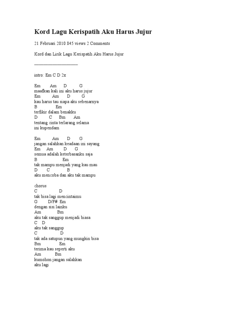 Kord Lagu Kerispatih Aku Harus Jujur Pdf