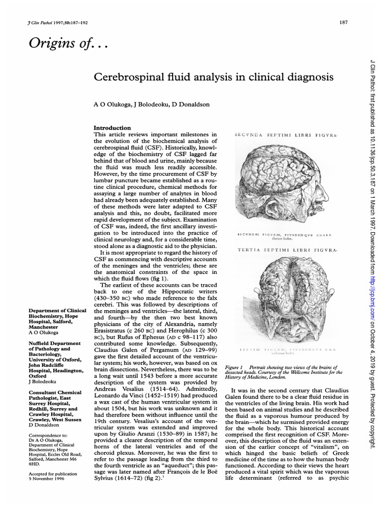 CSF in Clinical Diagnosis | PDF | Cerebrospinal Fluid | Medicine