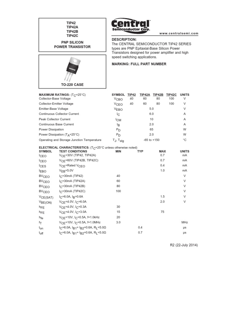 TIP42 TIP42A TIP42B TIP42C PNP Silicon Power Transistor Description