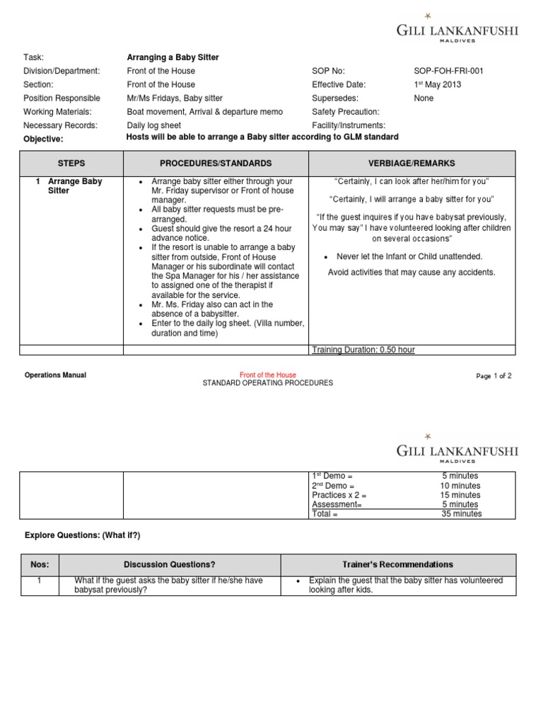 Babysitter Arrangement SOP Guide | PDF