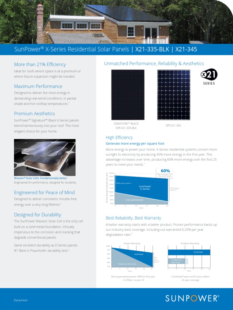 Sunpower X-Series Residential Solar Panels - X21-335-Blk - X21-345