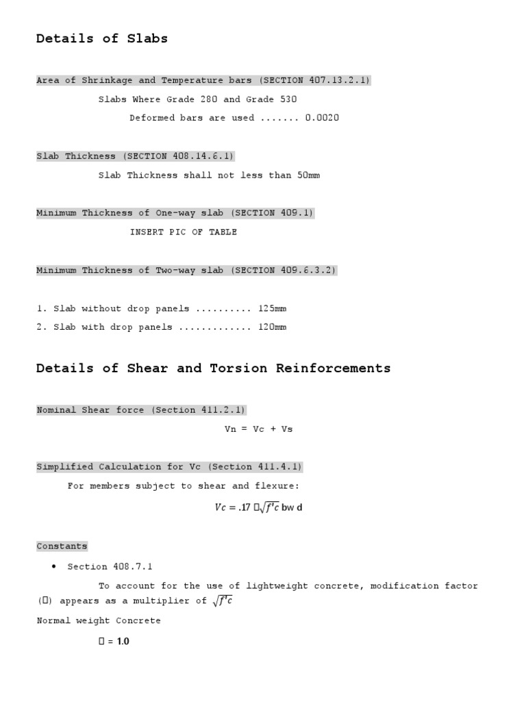 NSCP Minimum Slab Thickness Guidelines | PDF | Strength Of Materials ...