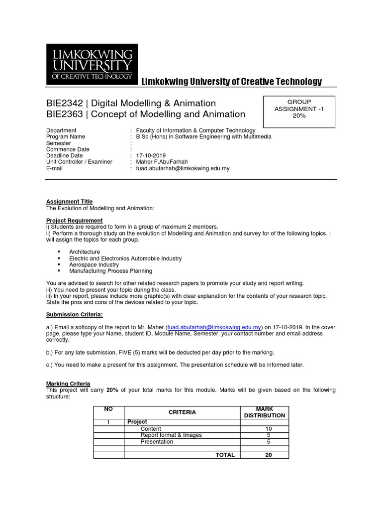 Modelling and Animation-Assignment29  PDF  Digital Technology