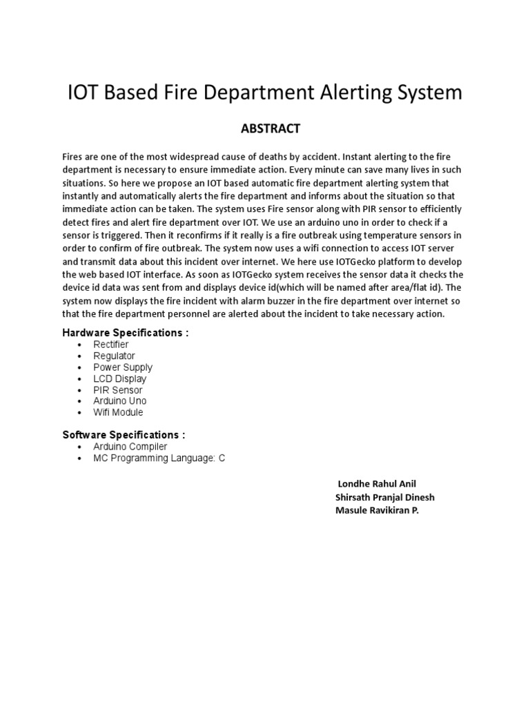 IoT Fire Department Alert System | PDF