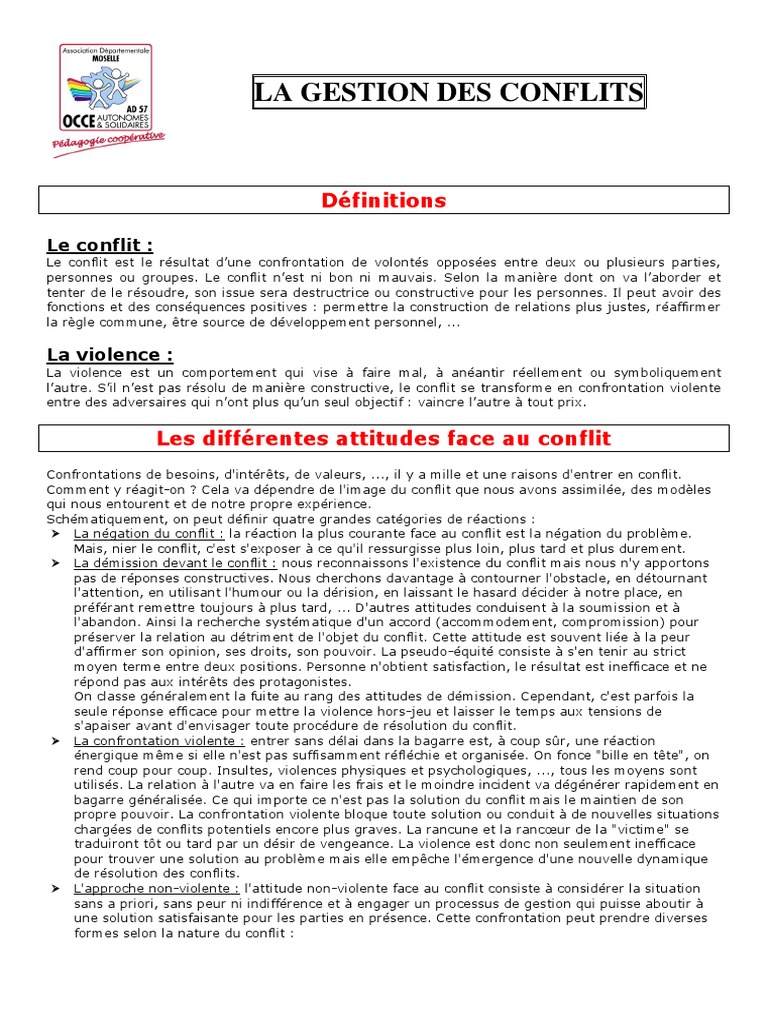 Gestion des Conflits : Stratégies et Résolutions | PDF | Émotions | Loi