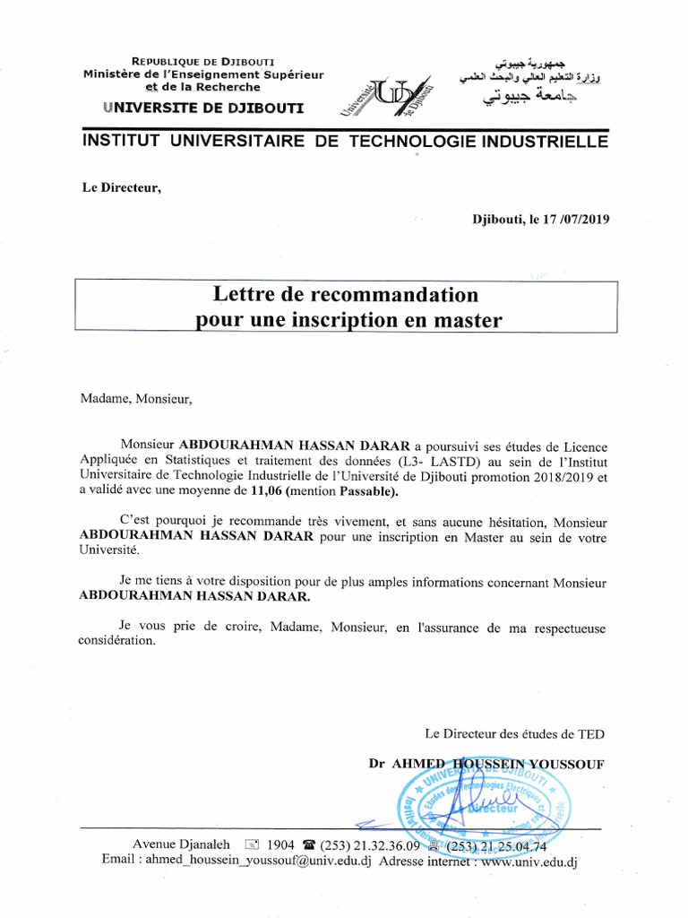 Lettre De Recommandation