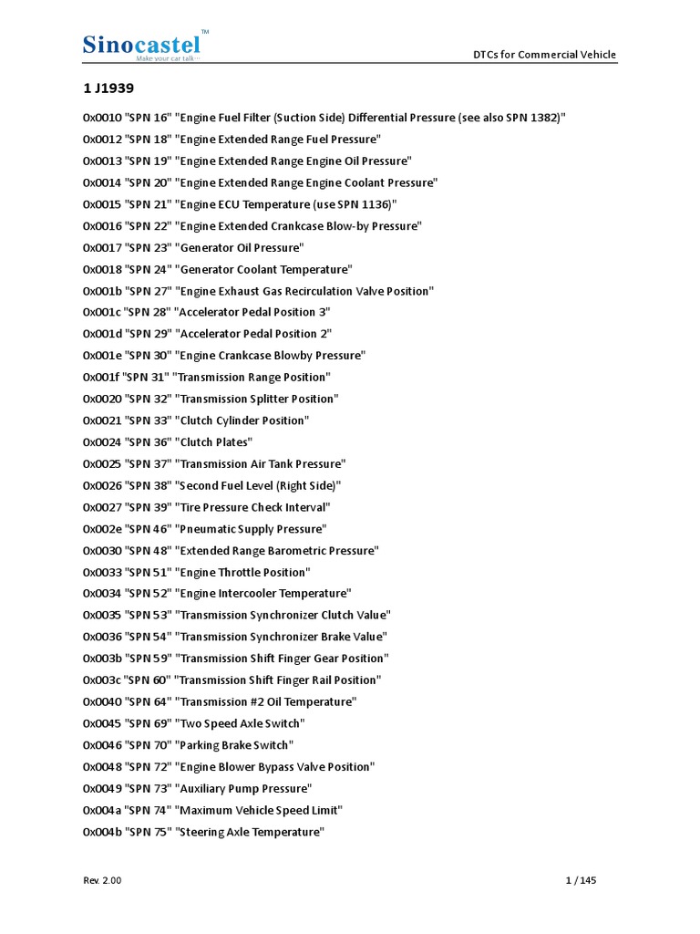 SPN Codes for Commercial Vehicles | PDF | Transmission (Mechanics ...