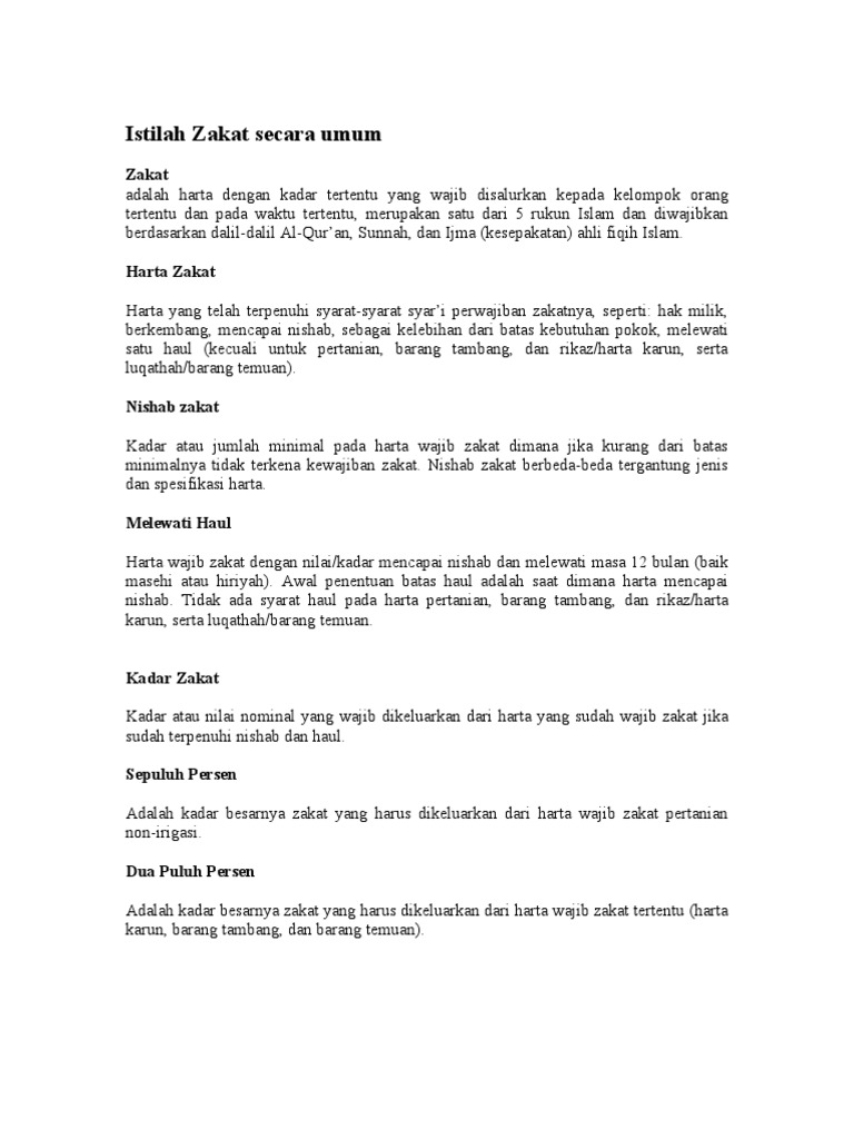 Istilah Zakat Secara Umum