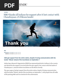ISRO Thanks All Indians For Support After It Lost Contact With Chandrayaan-2's Vikram Lander - The Hindu