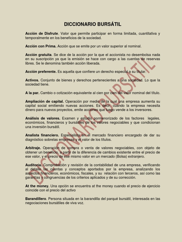 Diccionario de Términos Bursátiles | PDF | Compartir (Finanzas) | Bolsa