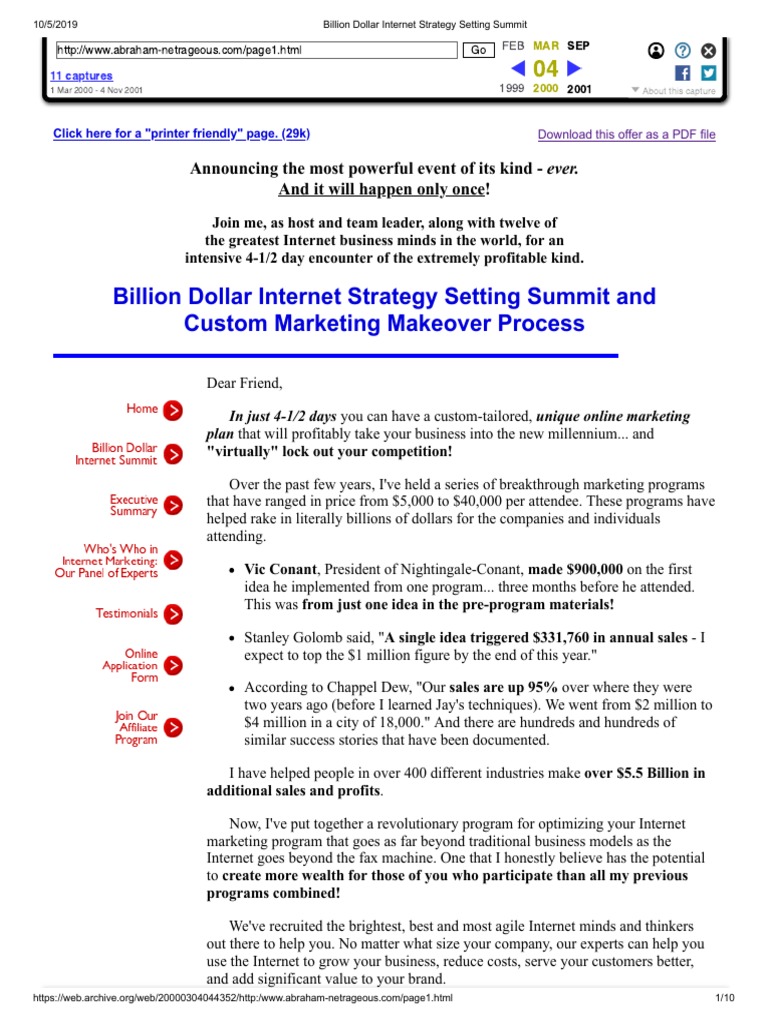 Billion Dollar Internet Strategy Setting Summit Jay Abraham Pdf