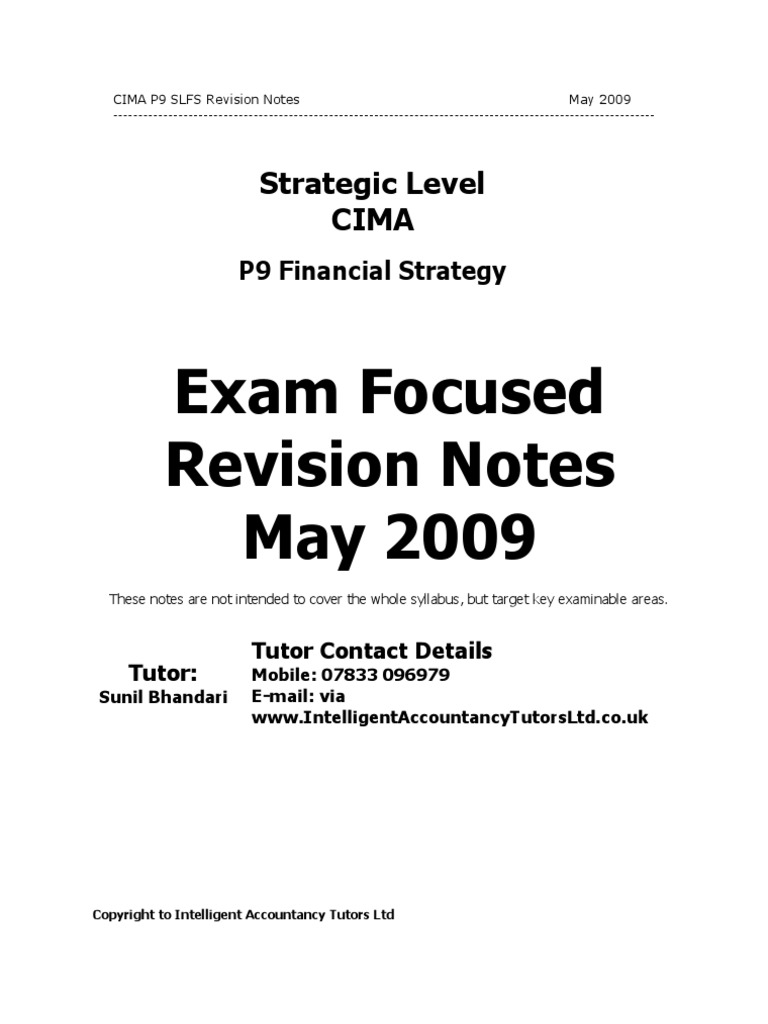 Exam Focused Revision Notes May 2009: Strategic Level Cima | PDF ...