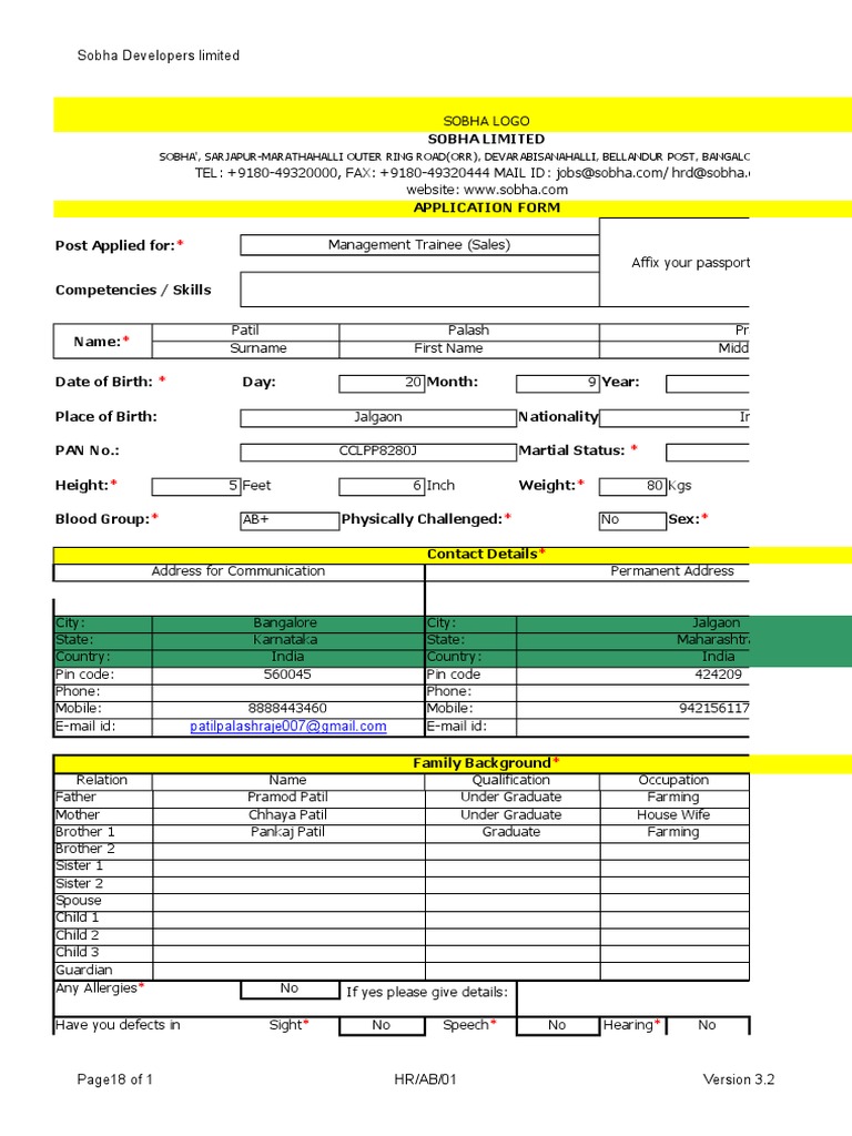 Sobha Developers HR Application Form | PDF | Indo Aryan Peoples | Languages